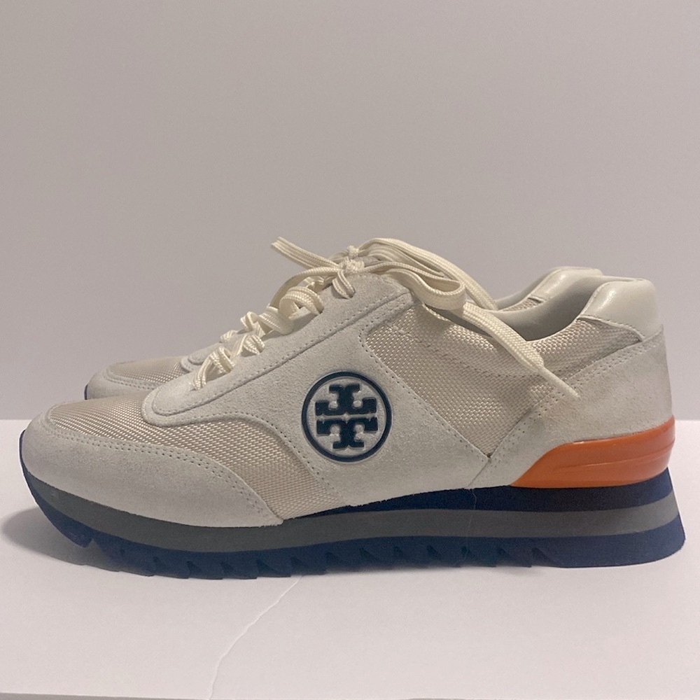 Tory Burch Color Block Orange & Cream Sneakers | Size: 7.5 - Picture 8 of 13